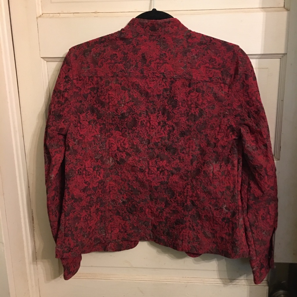 Vtg red gray petite medium jacket blazer jacquard Christopher Banks beautiful - Picture 3 of 11
